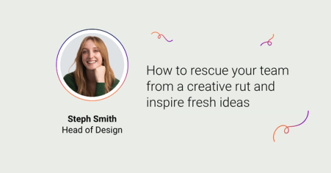 Headshot photo of Steph Smith next to text of her name, 'How to rescue your team from a creative rut and inspire fresh ideas', and The Adaptavist Group logo
