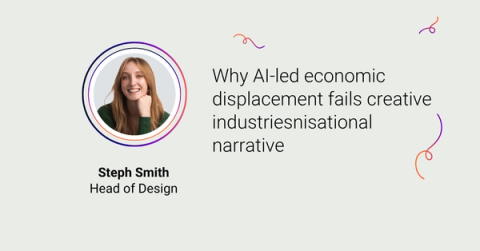 A headshot image of Steph Smith with the title 'Why AI-led economic displacement fails creative industries' and The Adaptavist Group logo
