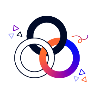 Three interlocking circles of different colours