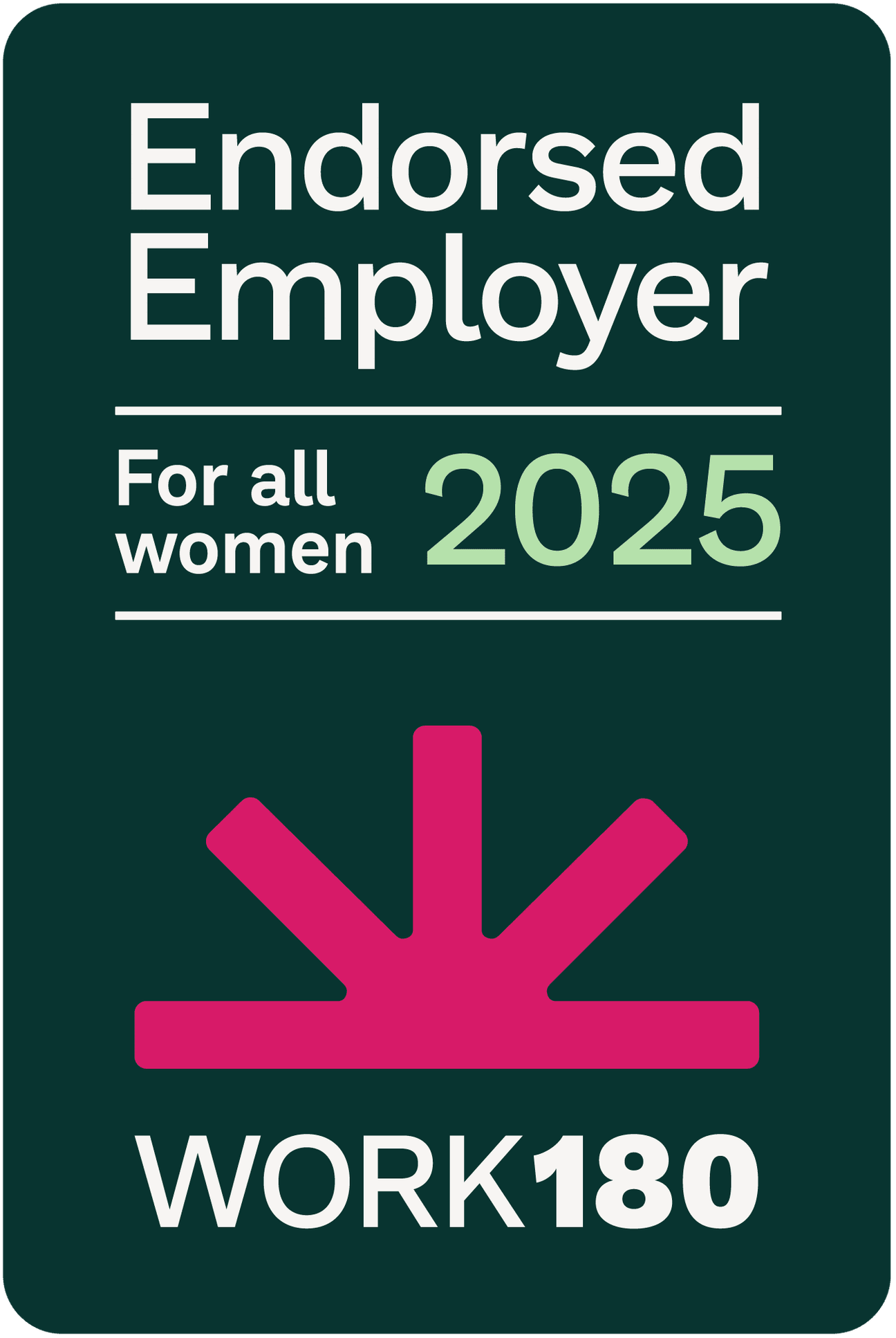 Work180 logo with text reading 'Endorsed employer for all women 2025'