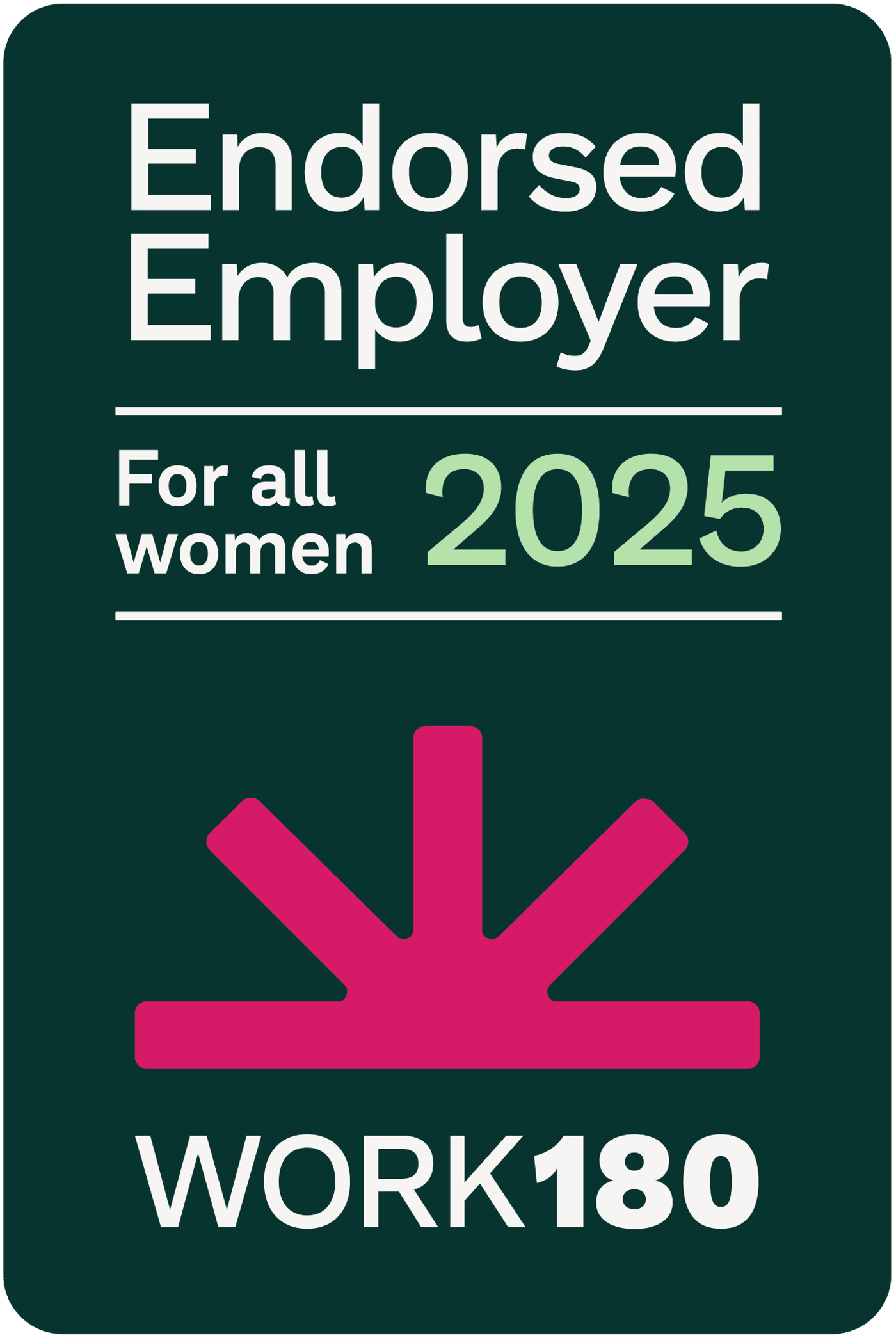 Work180 logo with text reading 'Endorsed employer for all women 2025'