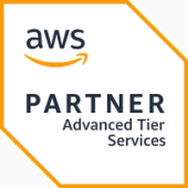 The AWS logo next to text 'Partner Advanced Tier Services'
