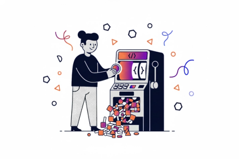 A person inserting a token into the data slot machine