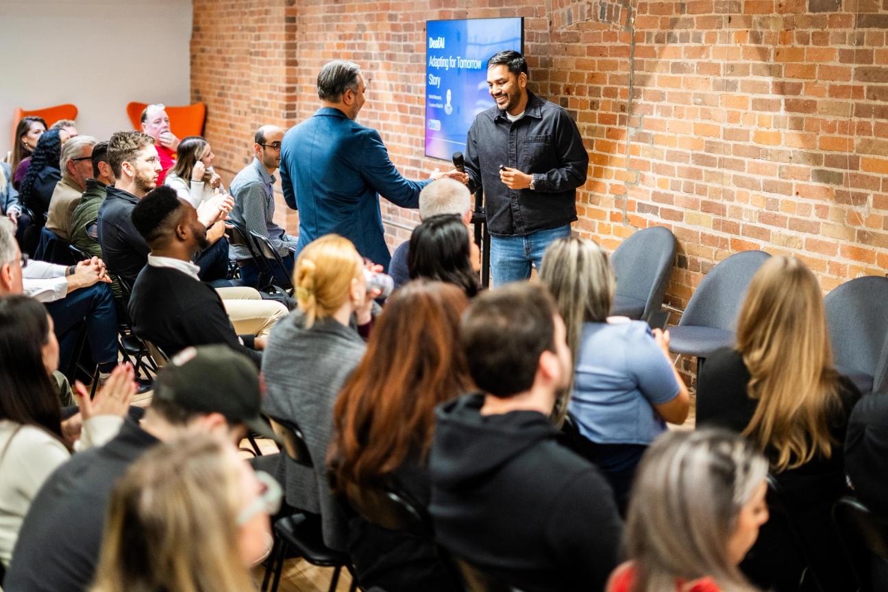 Mayank Agarwal co-founder of FastDoc and Harp Athwal addressing the audience