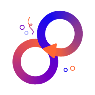 Two overlapping circles, one with an arrow on it
