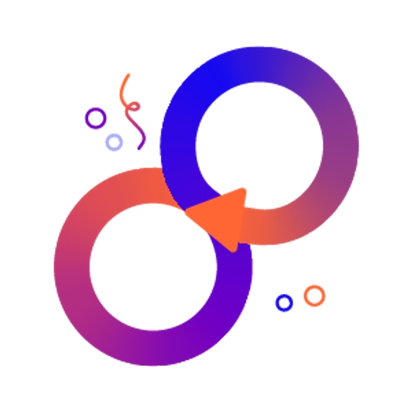 Two overlapping circles, one with an arrow on it