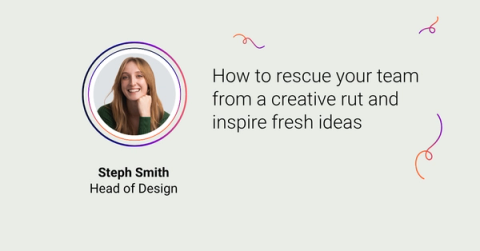 Headshot photo of Steph Smith next to text of her name, 'How to rescue your team from a creative rut and inspire fresh ideas', and The Adaptavist Group logo