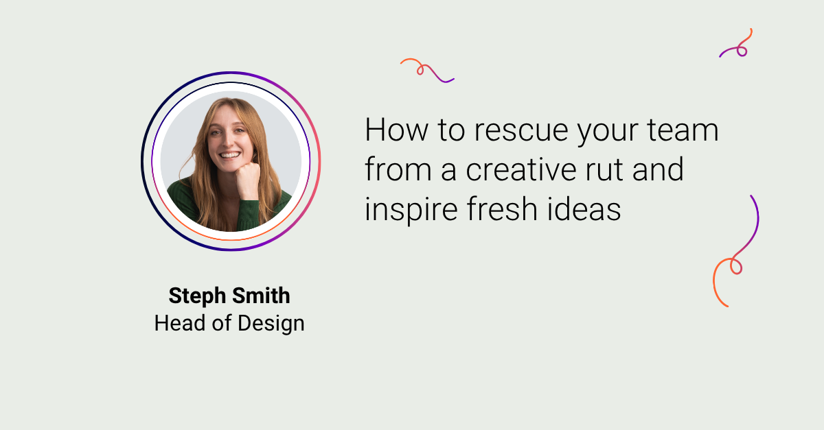 Headshot photo of Steph Smith next to text of her name, 'How to rescue your team from a creative rut and inspire fresh ideas', and The Adaptavist Group logo