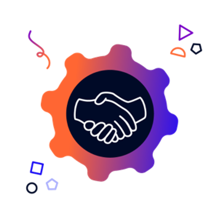 A cog with a handshake icon in the centre