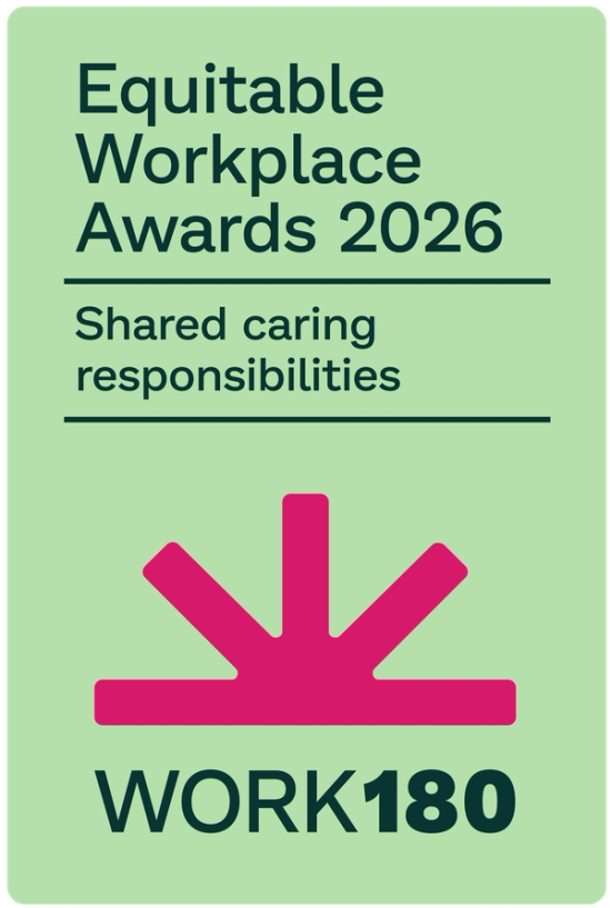 Text reading 'Equitable Workplace Awards 2026 Shared caring responsibilities' and the WORK180 logo