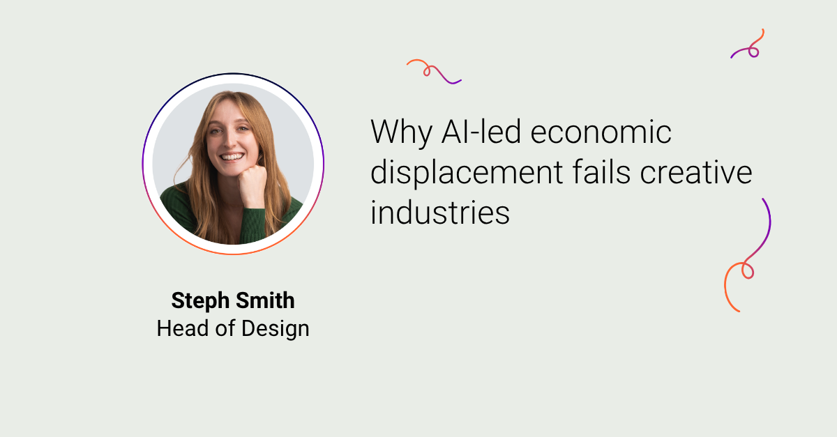 A headshot image of Steph Smith with the title 'Why AI-led economic displacement fails creative industries' and The Adaptavist Group logo