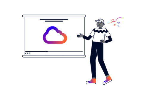 A person with a presentation with a Cloud on it