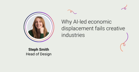 A headshot image of Steph Smith with the title 'Why AI-led economic displacement fails creative industries' and The Adaptavist Group logo