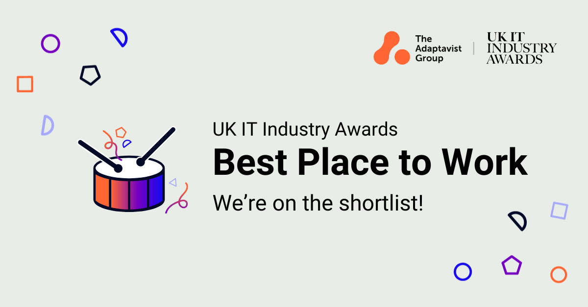 A drum illustration with text: UK IT Industry Awards: Best Place to Work. We're on the shortlist!