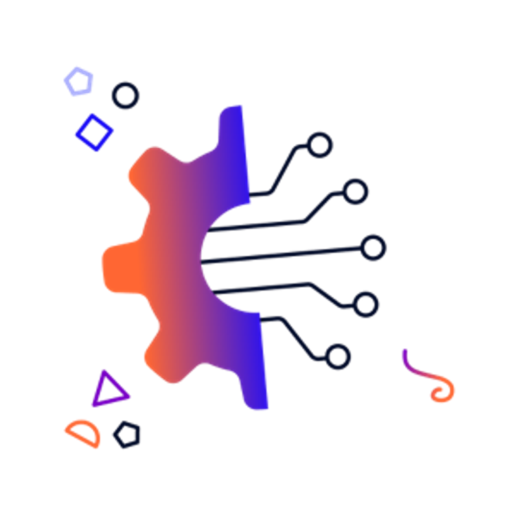 A half cogwheel with multiple connections branching out from the centre