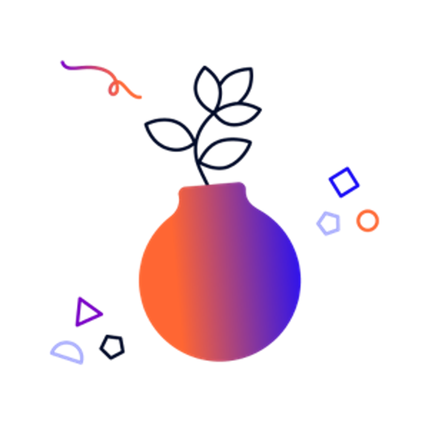 A leafy plant growing from a spherical pot