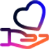 A gradient coloured icon of a hand holding out a heart