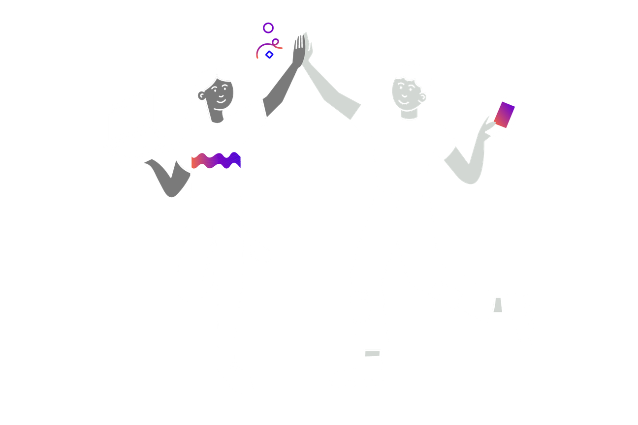 Illustration of two people high-fiving, one with a laptop and one with a phone