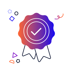 A rosette with a tick in the centre