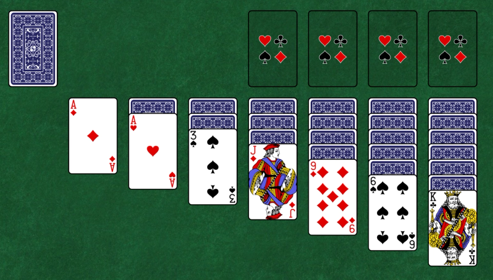 World of Solitaire Klondike game interface with playing cards arranged in tableau and foundation piles