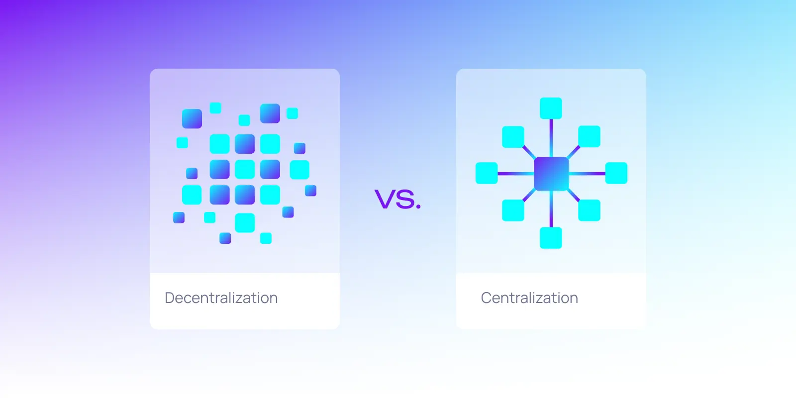 Illustration comparing decentralized and centralized network structures, highlighting the key differences between distributed blockchain systems and traditional centralized models.