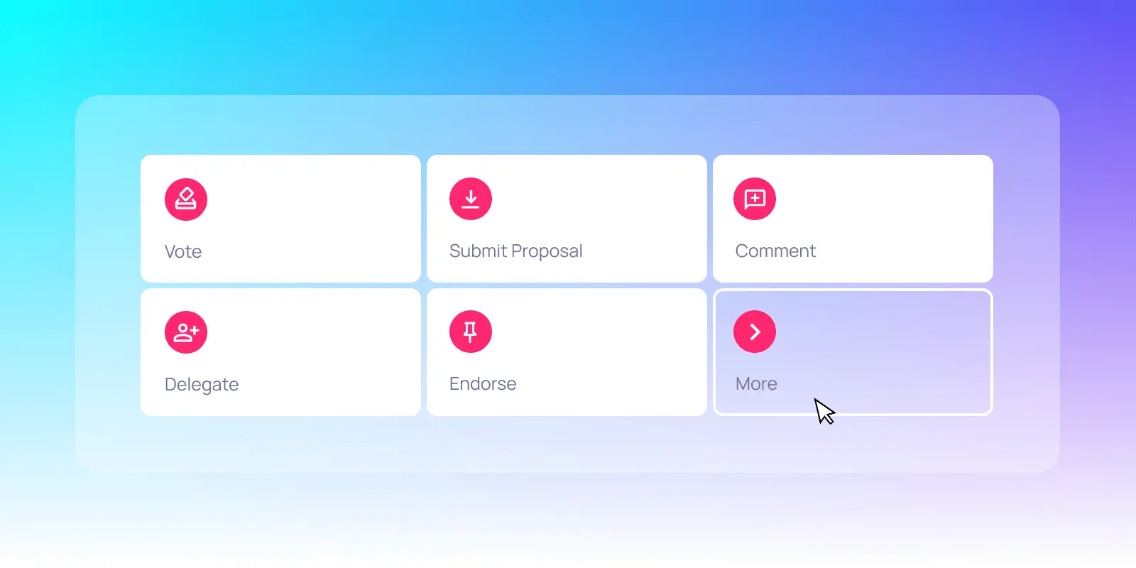 Polkassembly actions menu showing options to vote, comment, submit proposals, endorse, delegate, and explore more ways to participate in governance.