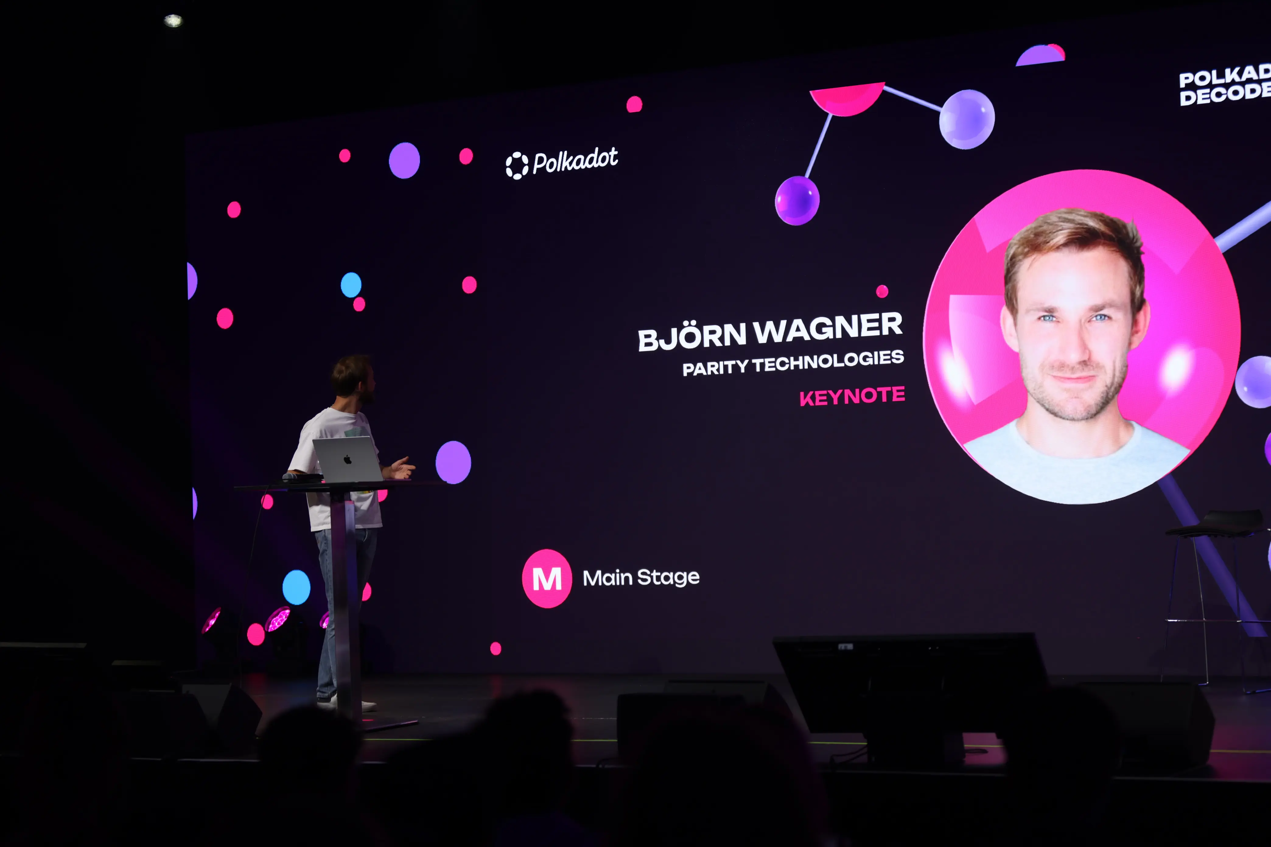 Parity Technologies CEO, Björn Wagner, presenting on the Main Stage at Decoded 2024