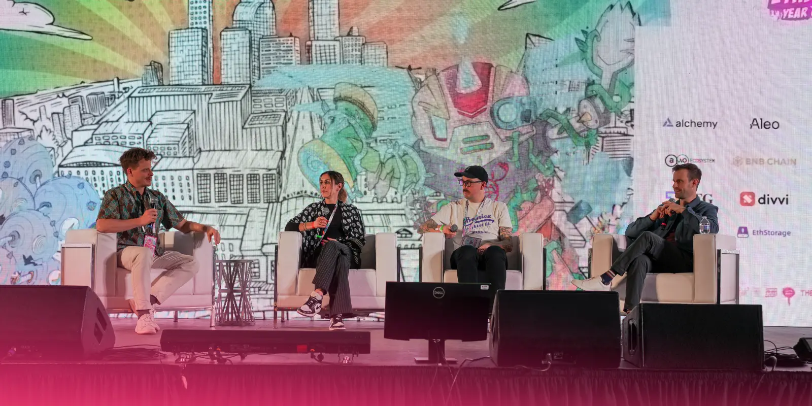 Speakers at ETHDenver 2025 discussing the importance of building resilient blockchain communities in a decentralized world.