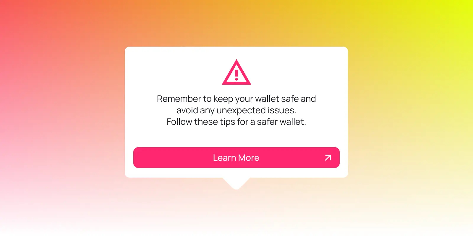 Security tip pop-up reminding users to keep their Polkadot wallet safe, with a button to learn more about wallet safety best practices