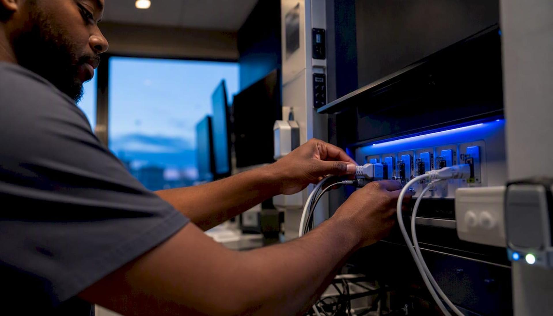 Hands connecting medical device cables