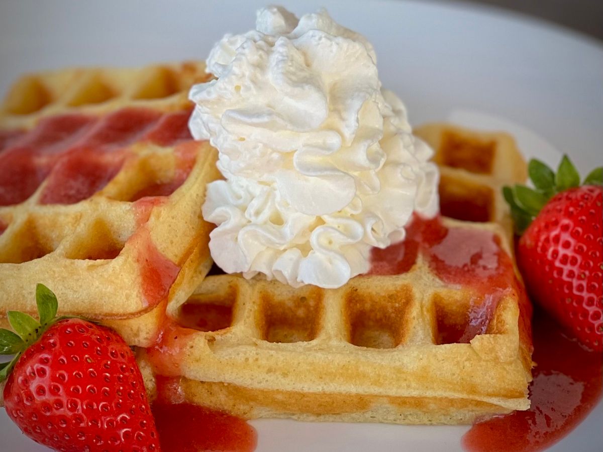 Best Ever Waffles with Strawberry Maple Syrup