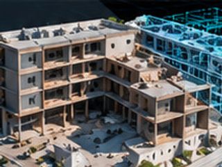 Edificio con superposición de modelo