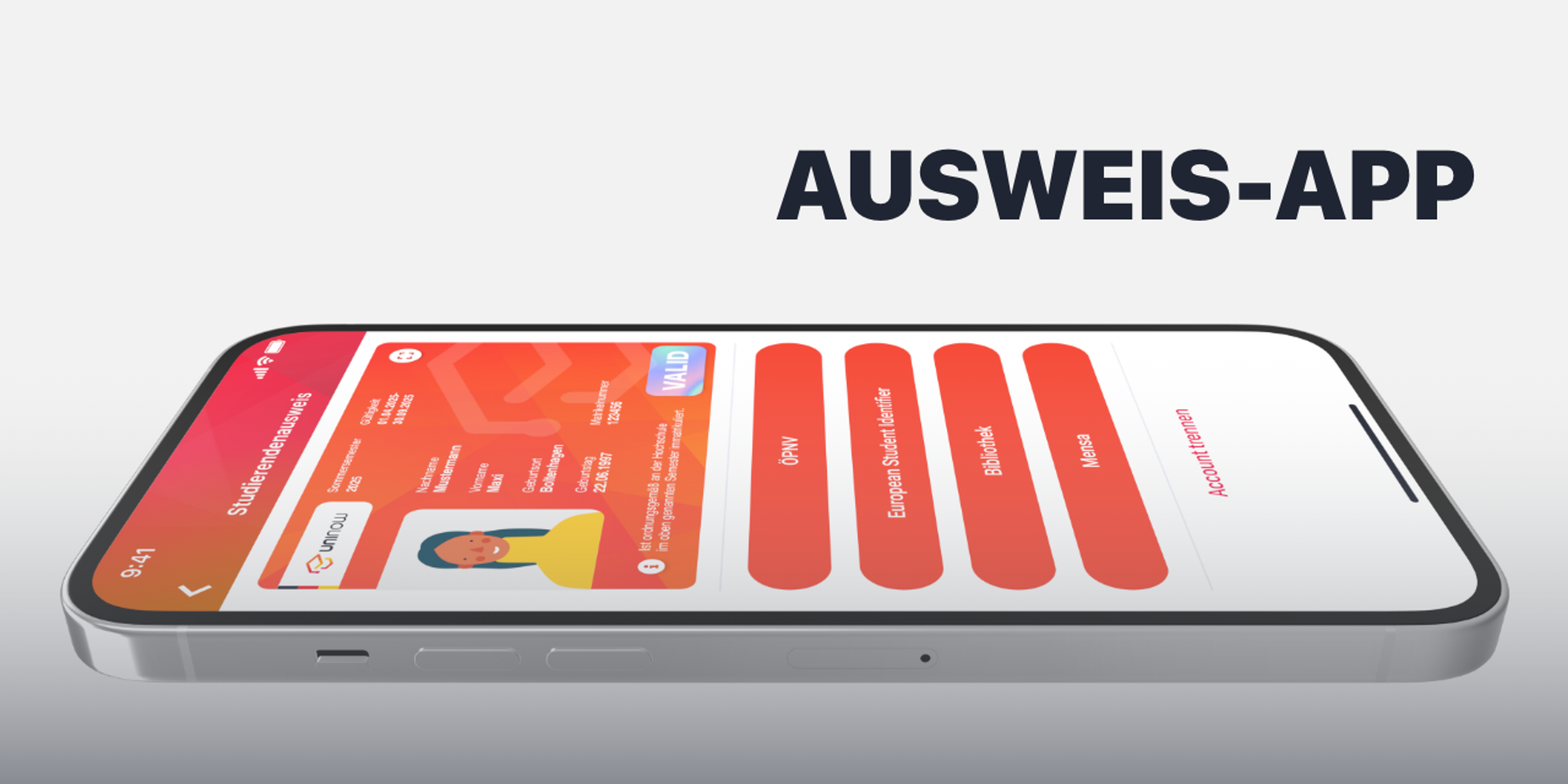 Standalone app showing digital student ID with QR code