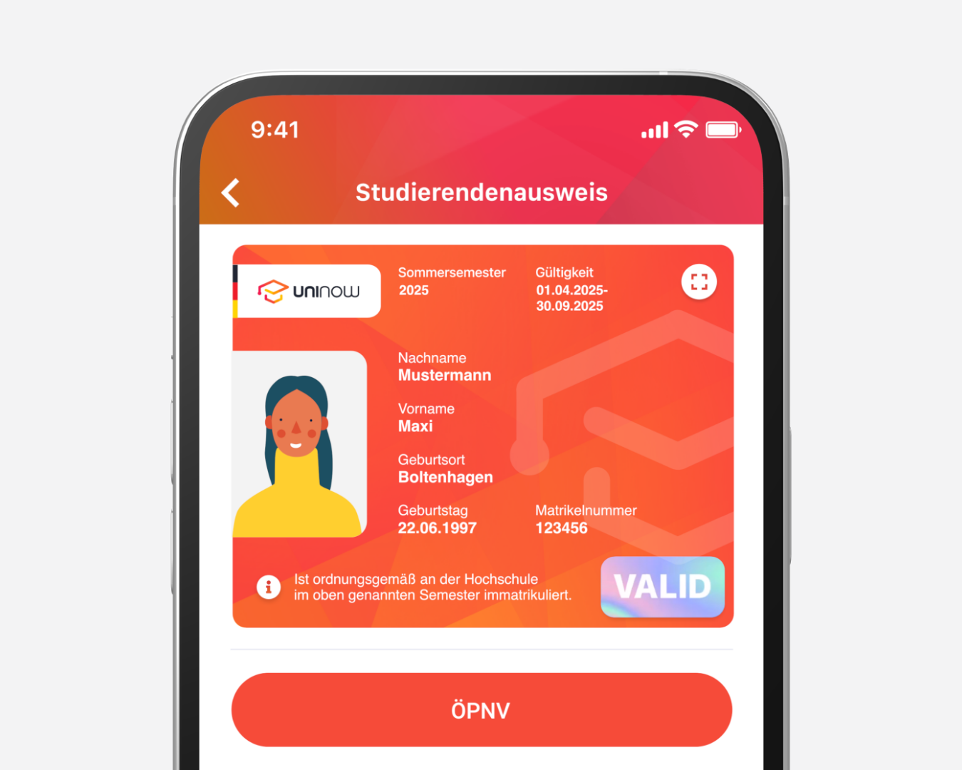 Digitaler Campus-Ausweis in der UniNow App mit QR-Code und Sicherheitsdesign – für Studierende, Mitarbeitende und Gäste