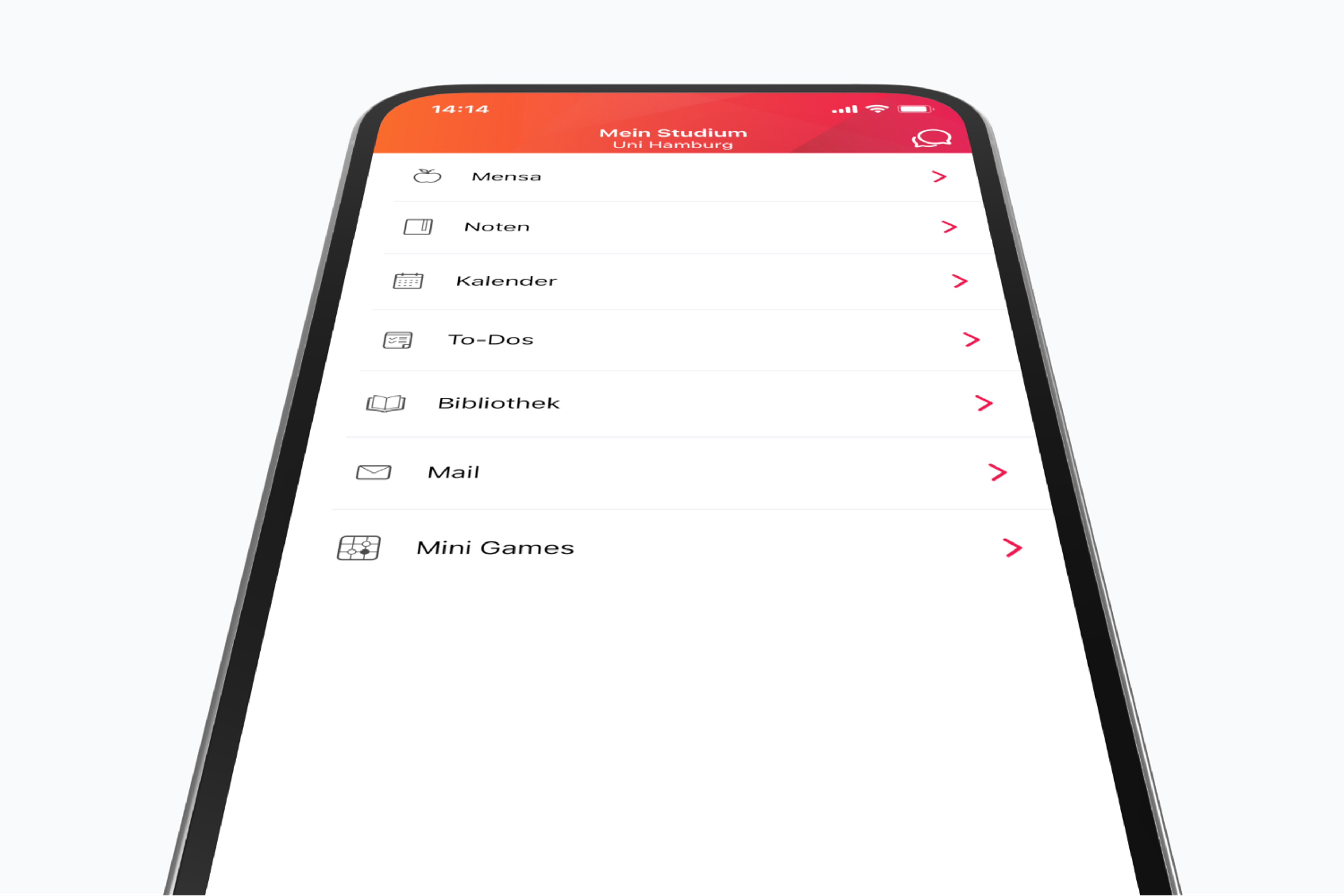 Smartphone view of the UniNow app showing class schedule, newsfeed, and digital student ID – key student information in one place.