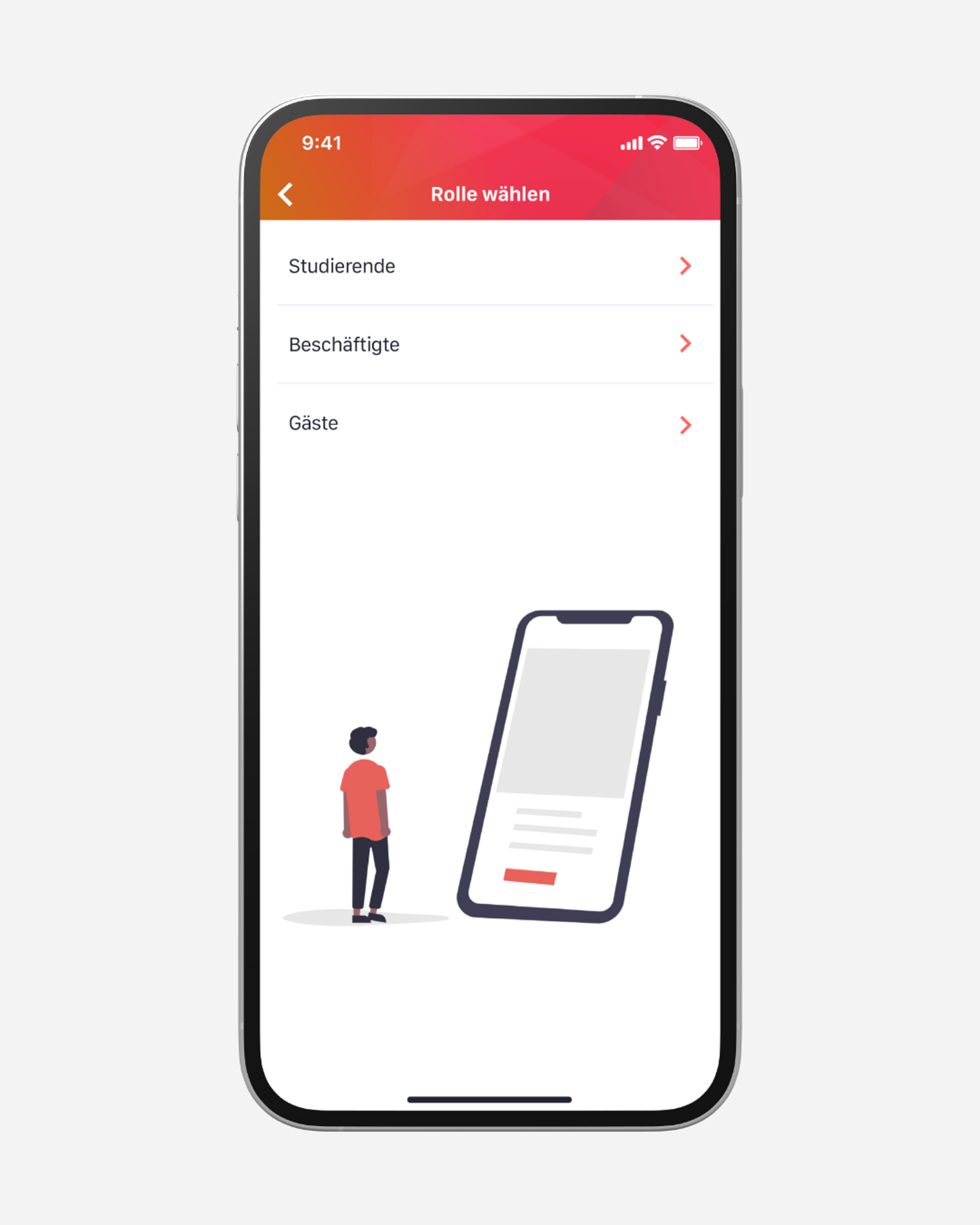 Mit der Rollenauswahl erreichen Hochschulen alle Zielgruppen punktgenau: Inhalte und Module lassen sich individuell für Studierende, Mitarbeitende oder Gäste anpassen – für mehr Relevanz und Struktur in der App.