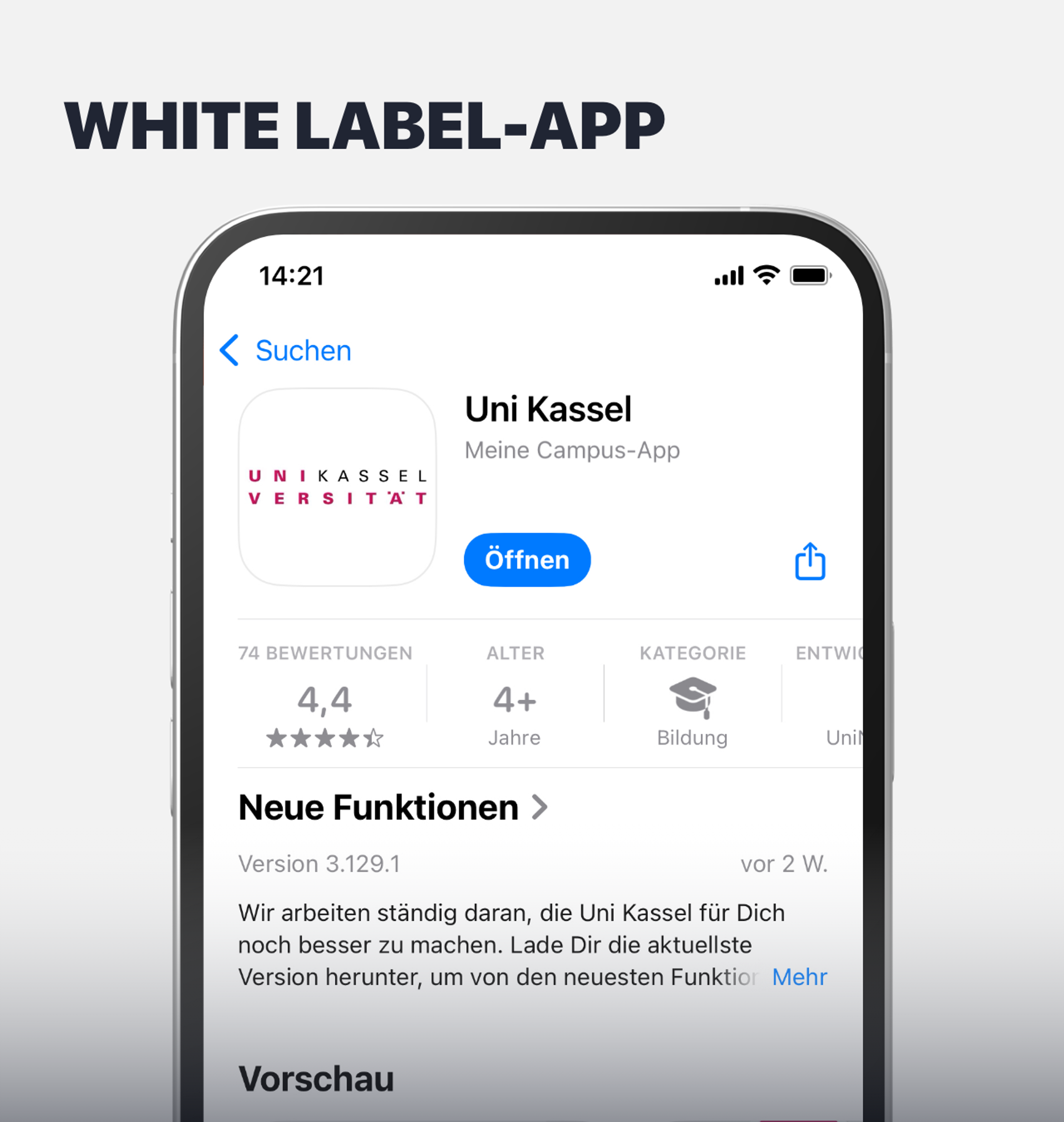 White label campus app with university branding and student features