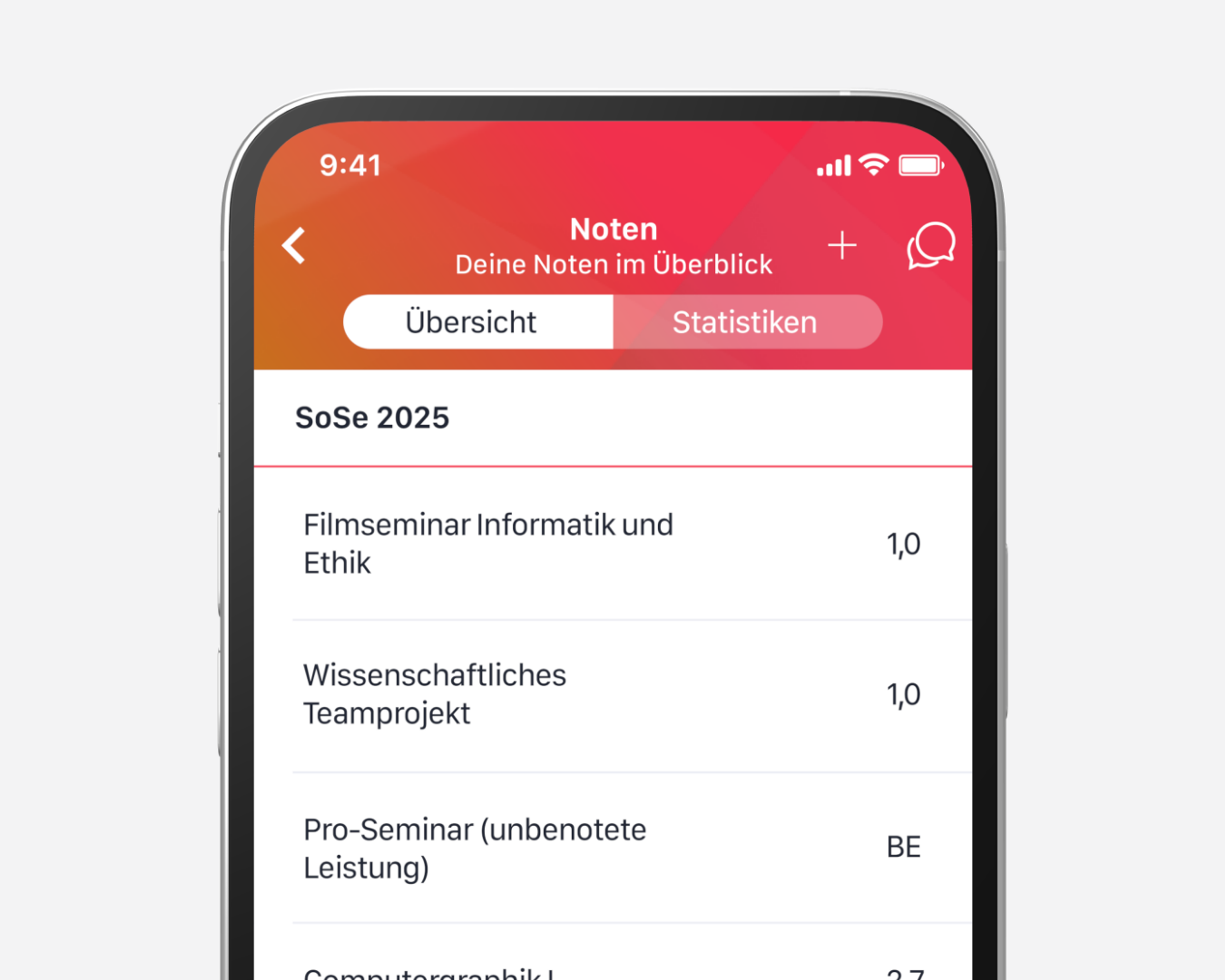 Das Modul Mensa zeigt tagesaktuelle Speisepläne, Öffnungszeiten und Informationen mehrerer Mensen und Cafeterien direkt in der App. Die Gerichte lassen sich nach vegan oder vegetarisch filtern. Zusätzlich stehen ein Startbildschirm-Widget und eine Watch-Version zur Verfügung. Die Daten werden über Web Scraping geladen oder – bei unterstützenden Studierendenwerken – in Echtzeit per Schnittstelle eingebunden.