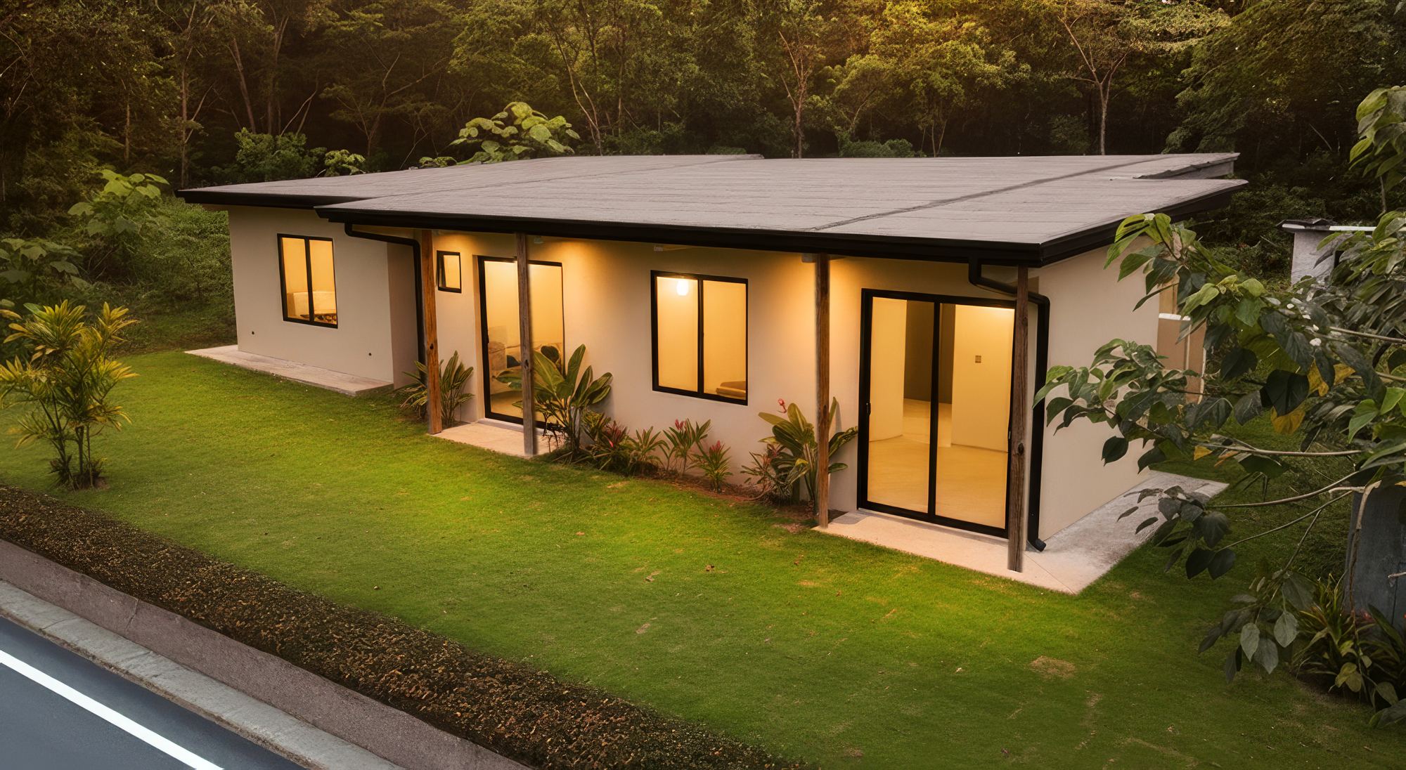 Photograph of a completed house at Marvalley at dusk