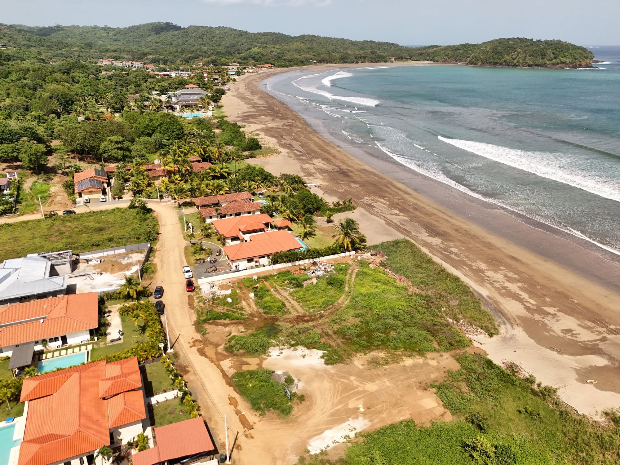 The beachfront strip at Playa Venao where the surf lots sit, from the air