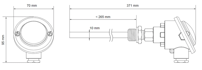 Dimensiones del sensor de temperatura del gas de combustión TESK de Produal