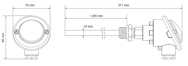 Dimensiones del sensor de temperatura del gas de combustión TESK de Produal