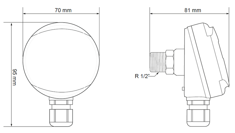 Dimensiones del transmisor de presión absoluta agua VPL con pantalla del Produal