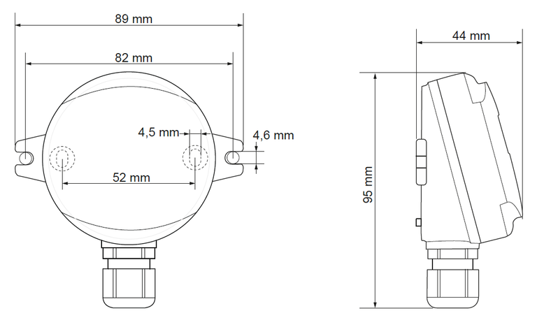 Dimensiones del Sensor de Nivel de Luz LUX-34 de Produal