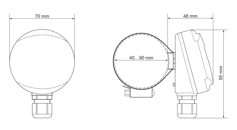 Dimensiones del Sensor de Temperatura con brida TEP de Produal