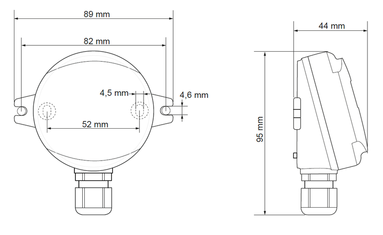 Dimensiones del sensor de temperatura exterior TEU de Produal