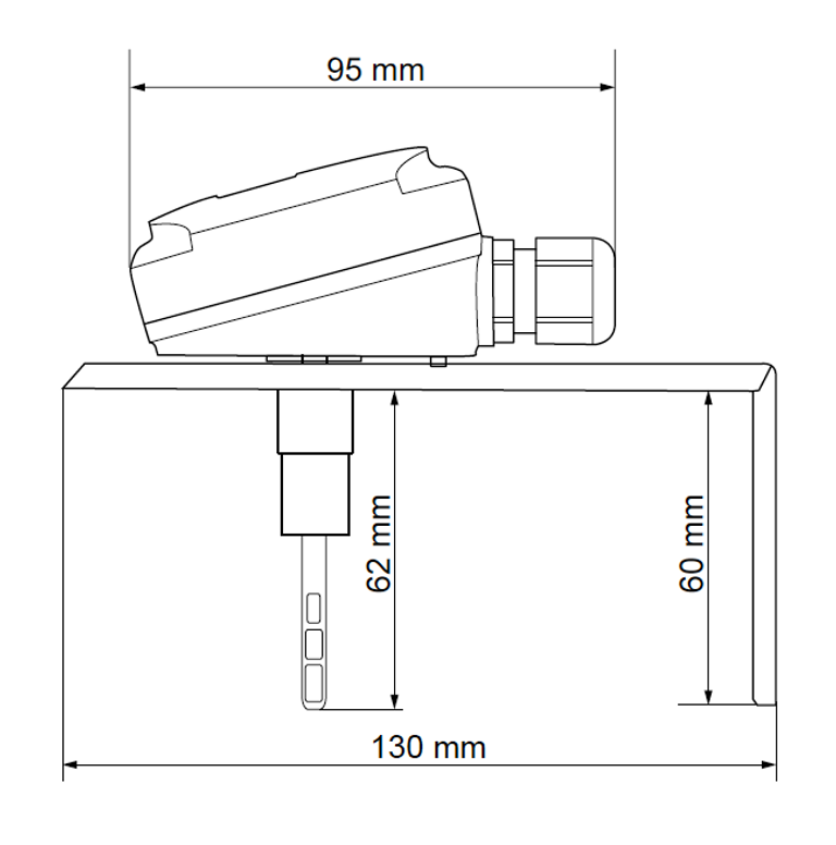 Dimensiones del Sensor de Velocidad del Viento TUNA-20 de Produal