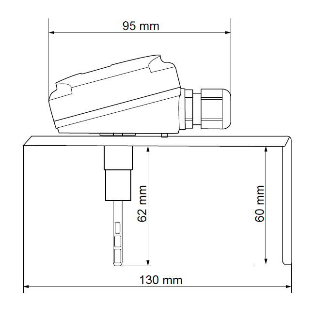 Dimensiones del Sensor de Velocidad del Viento TUNA-20 de Produal