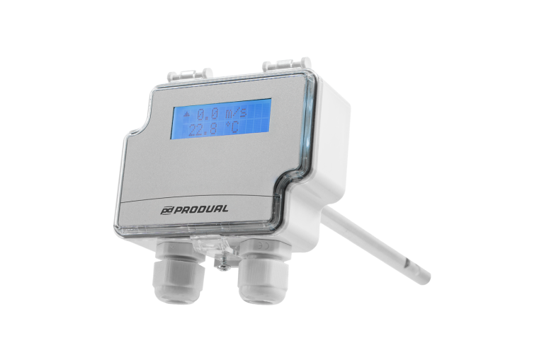 Transmisor de Velocidad de Aire AVT Modbus con pantalla para conducto de Produal