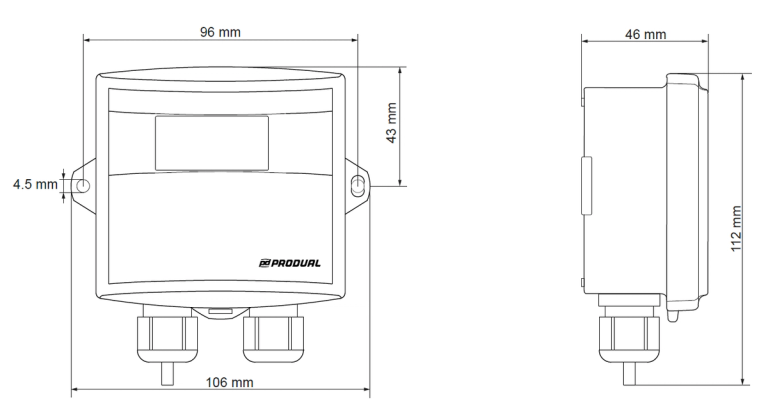 Dimensiones del transmisor de CO2 para exterior HDU de Produal